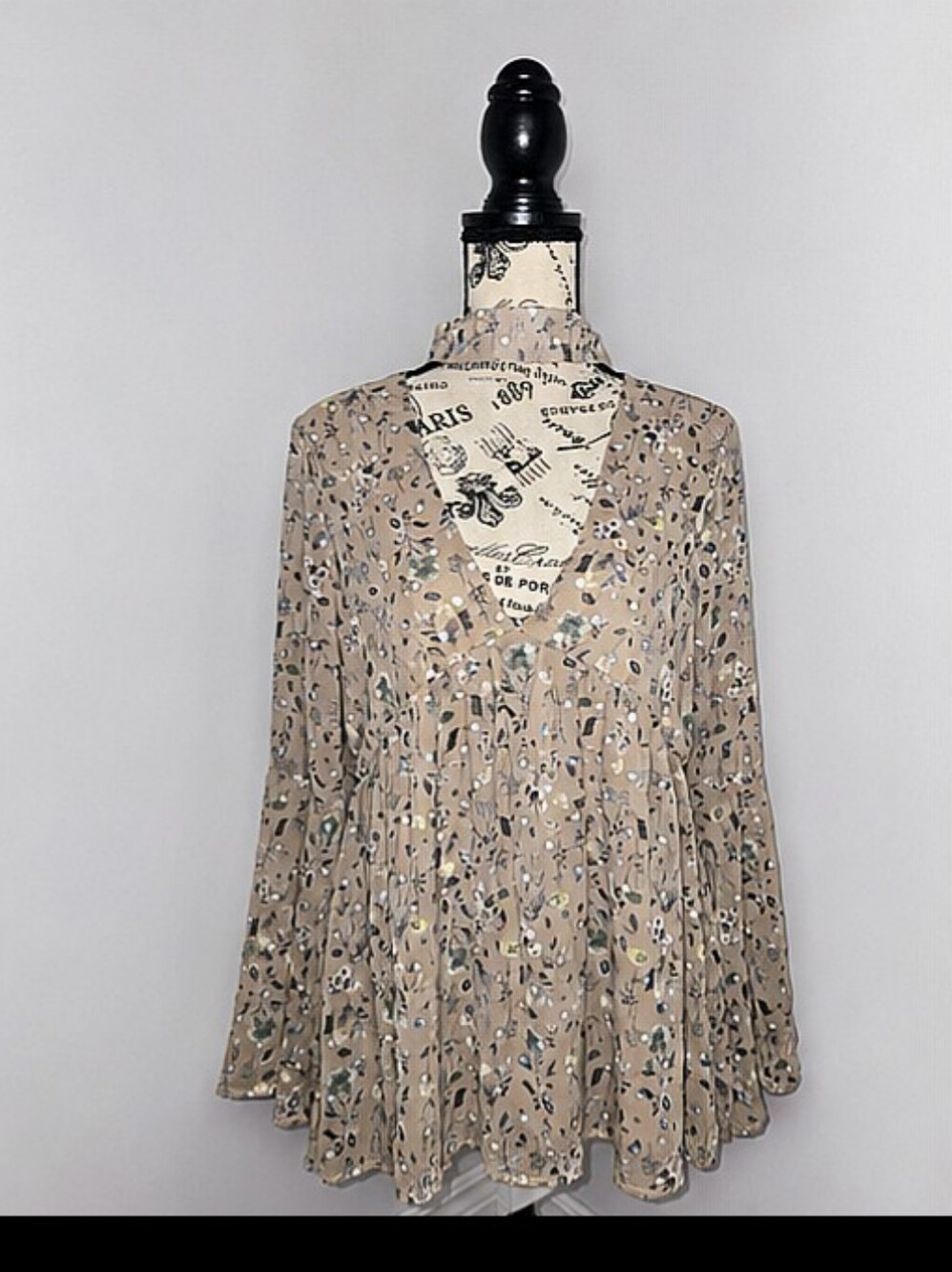 By Together Beige Floral V-Neck Blouse